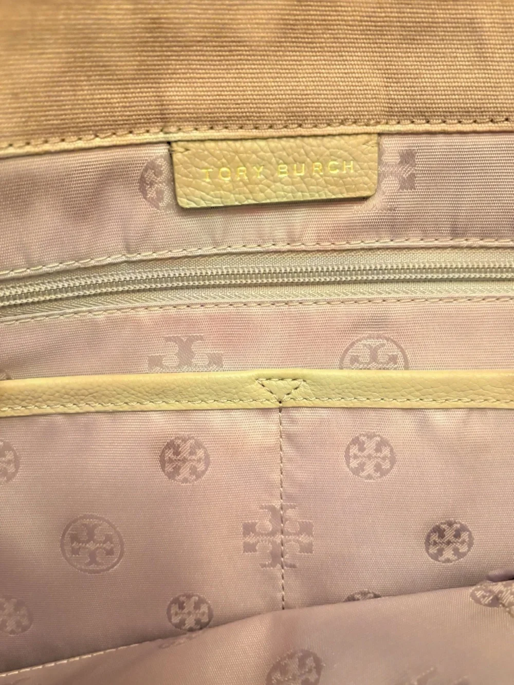 Tory Burch Ella Tan Pebbled Leather and Canvas Tote